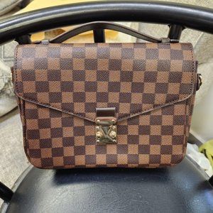 NWOT Brown Checkered Tote Shoulder Bag Purse With Inner Pouch - PU Vegan Leather